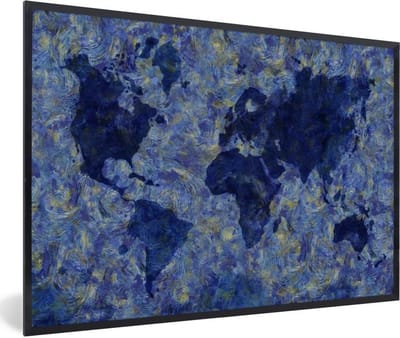 Poster in lijst - Fotolijst 60x40 cm - Posters - Wereldkaart - Van Gogh - Verf - Posterlijst zwart - Decoratie - Wanddecoratie woonkamer - Muurdecoratie slaapkamer
