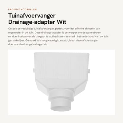 Dailygoods - Tuinafvoervanger - Drainage-adapter - Wit - Kunststof - Waterafvoer - Geschikt voor tuin - 110 x 75 mm