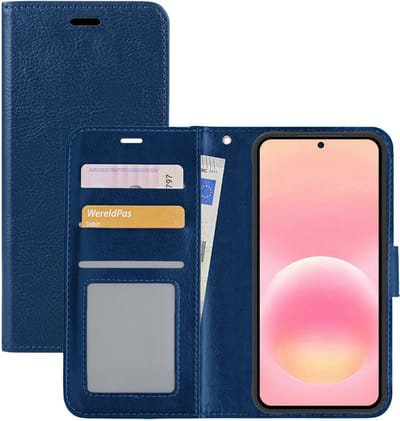 Hoesje - Met Pasjeshouder - Geschikt voor Samsung Galaxy A57 - Luxe Bookcase Portemonee - Flip Case - Kunstleer Book Case - Flipcase - Book Cover - Walletcase - Portemonneehoes - Donkerblauw