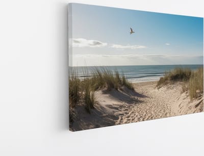 Saammp - Canvas Schilderij - Strand En Zee - Vogel - Pad Vanuit de duinen - 45x30 - Foto op canvas - Wanddecoratie - muurdecoratie Woonkamer - Slaapkamer decoratie - Canvas Print