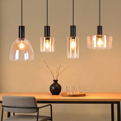 NETTLIFE E27 Eetkamer Pendellamp - 4 Lichts Glazen Hanglamp - Vintage Industrieel Ontwerp - Keukenlamp - Hoogte Verstelbaar - Voor Woonkamer Eetkamer - Zonder Lichtbron