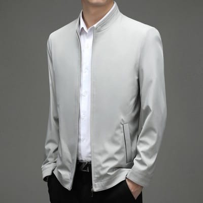 Middelbare leeftijd Jas Mannen Papa's Herfst Nieuw Effen Kleur Opstaande Kraag Rits Lange Mouwen Business Casual Mannenjas 2XL white