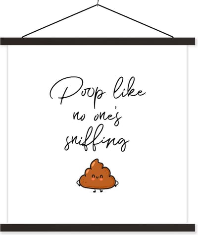 Posterhanger incl. Poster 60x60 cm - Schoolplaat - Spreuken - Quotes - Poop like no one's sniffing - Poep - Poop - Textielposter - Zwarte latten