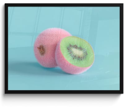 Poster in lijst - Fotolijst 80x60 cm - Posters - Kiwi - Blauw - Surrealistisch - Posterlijst zwart - Decoratie - Wanddecoratie woonkamer - Muurdecoratie slaapkamer