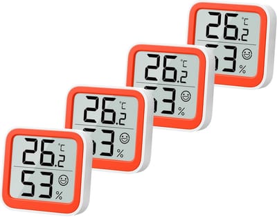 Mini Hygrometer en Thermometer met Comfort Indicator voor Binnen - Nauwkeurige Temperatuur- en Vochtigheidsmonitor Oranje