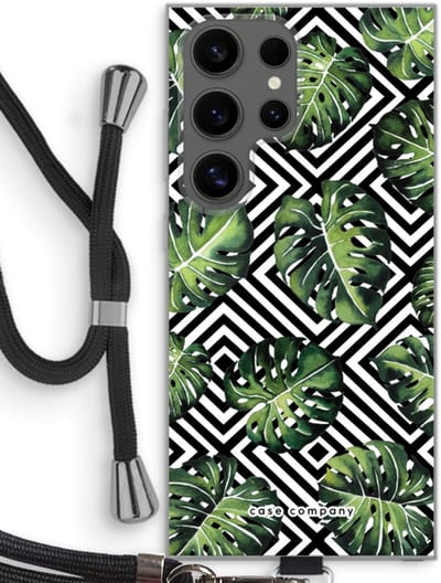 Case Company® - Hoesje met koord geschikt voor Samsung Galaxy S24 Ultra hoesje met Koord - Geometrische jungle - Telefoonhoesje met Zwart Koord - Bescherming aan alle Kanten en Over de Schermrand
