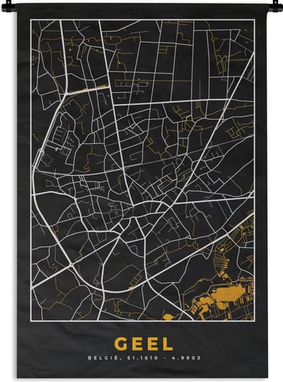Wandkleed - Wanddoek - Geel - Stadskaart - Kaart - Goud - Plattegrond - 120x180 cm - Wandtapijt