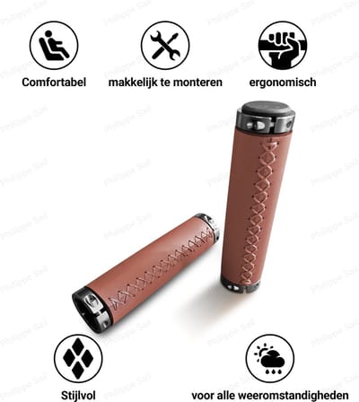 Fietshandvatten Bruin Philippe Sail lang en lang combinatie, prachtige en comfortabele fietshandvatten van kwalitatief kunstleer en makkelijk te monteren
