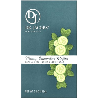 Dr. Jacobs Naturals, Loofah Exfoliating Castile Bar Soap, Minty Cucumber Mojito, 5 oz (142 g)