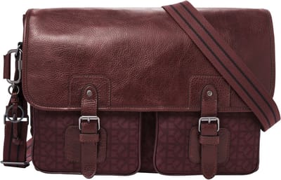 FOSSIL Leren Laptoptas Business tas met laptopvak Greenville Messenger Eggplant Rood