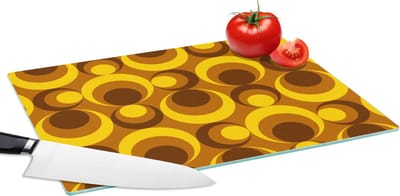 Glazen Snijplank - 39x28 - Patronen - Retro - Bruin - Geel - Snijplanken Glas