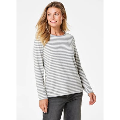 Gestreept shirt met boothals - grijs / gebroken wit / gestreept - Gr. 38 van Goldner Fashion