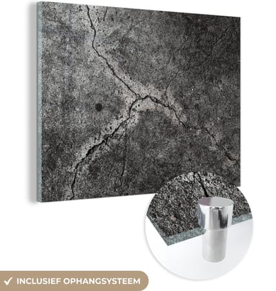 Glasschilderij zwart wit - Beton - Zwart - Wit - Steen - 160x120 cm - Schilderij glas - Decoratie slaapkamer