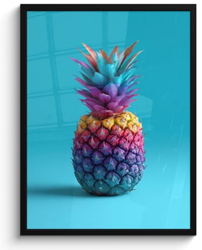 Poster in lijst - Fotolijst 60x80 cm - Posters - Ananas - Regenboog - Blauw - Popart - Posterlijst zwart - Decoratie - Wanddecoratie woonkamer - Muurdecoratie slaapkamer