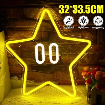 Sterrenlampje LED Goud - Neon Wandlamp - Neon Lampen - Sfeer Verlichting - Dimbaar - Voeding via USB - Eenvoudig te Installeren - 32 x 33.5 cm