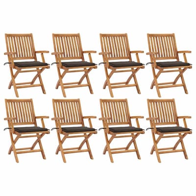vidaXL - Opklapbare - stoelen - met - kussens, - 8 - stuks, - massief - teakhout