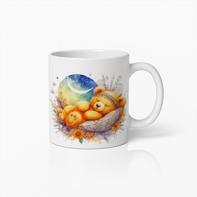 Schattige Slapende Teddybeer Mok 330 ml – Schattige Keramische Koffiebeker met Maan en Bloemen Design