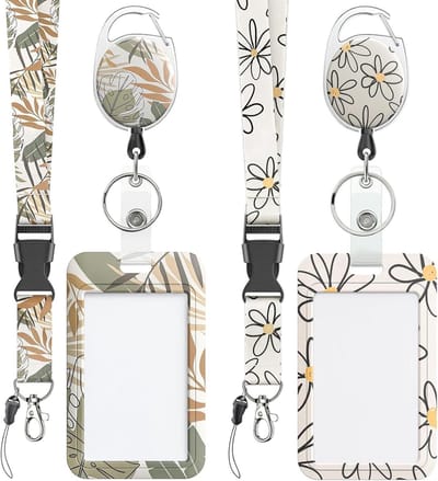 Badgehouders Set - Kaarthoesjes - Identificatie Tonen - Intrekbare Reel - 2 Stuks - Wit Bruin
