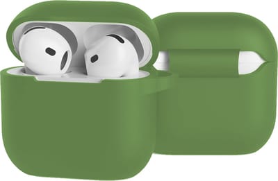 Case - Geschikt voor Apple AirPods 4 - Siliconen Hoes met Clip - Silicone Hoesje Cover - Donkergroen