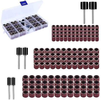 Sanding Sleeves Set met 144 Stuks Schuurbanden en 6 Schuurrollers voor Dremel Gereedschap, Ideaal voor Houtbewerking en Schuren van Diverse Materialen