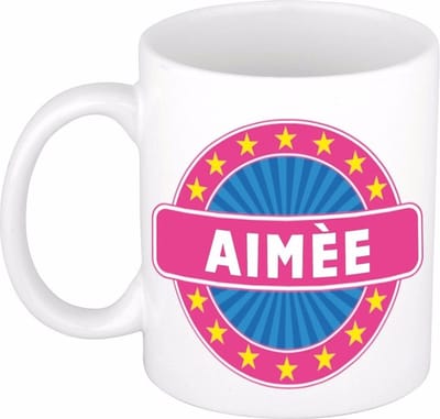 Bellatio Decorations - Aimee voornaam - koffiemok - beker - wit/roze - 300 ml - Cadeau - Dames - Collega - Moederdag - Verjaardag