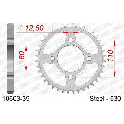 Stalen tandwiel Afam 530 39 dents