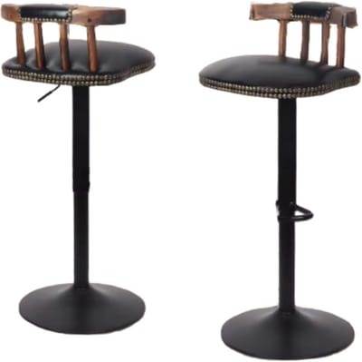 Barkrukken Retro Grandiose - Set van 2 - Met rugleuning - Zwart - Verstelbaar - Voor Keuken, Bar of woonkamer - Draaibaar - PU leer