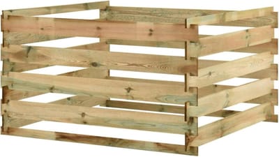 Compostbak Hout - Compostvat Tuin - Organisch Afval Verwerken - Ventilerend Slatontwerp - 120 x 120 x 70 cm - Groen