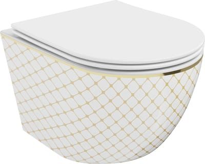 Mexen Lena toiletpot Rimless met softclose slim zitting, duroplast, wit/goud ruitpatroon - 30224009