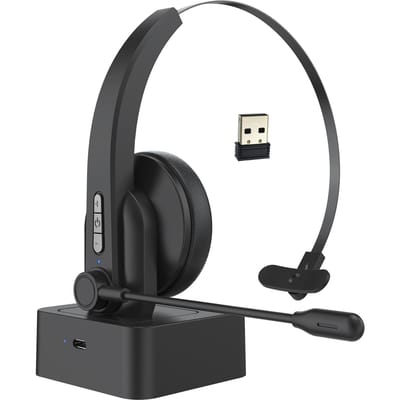 2,4 GHz draadloze hoofdtelefoon Callcenter oortelefoon On-ear headset met ENC ruisonderdrukking microfoon zwart