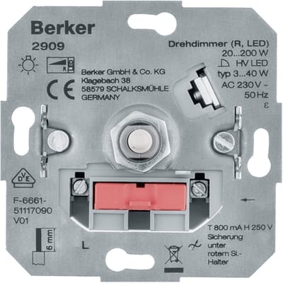 BERKER Dimmer inbouwelement 2909 universeel draai-uit (LED 3-40 W, halogeen 20-200 W)