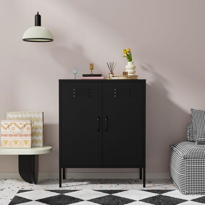 Lendo Online Dressoir - Lockerkast - Opbergkast - Kast industrieel - Industriële kast met verstelbare planken - Archiefkast - Metalen Kast - Kantoorkast - 80x40x100 cm (LxBxH) - Gepoedercoat staal - Metaal - Zwart