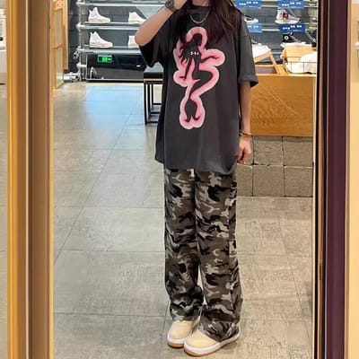 Camouflage Werkbroek Zomer Station Nieuwe Stijl Losse Vetersluitbroek Casual Loop Rechte Broek voor Dames 4XL black