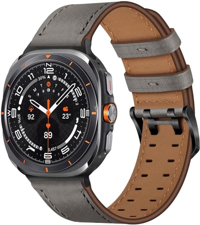 By Qubix - smartwatch bandje - Compatible Samsung bandje - Leren band met twin gesp - Grijs - Geschikt voor Samsung Galaxy Watch Ultra / Ultra 2 - 47mm