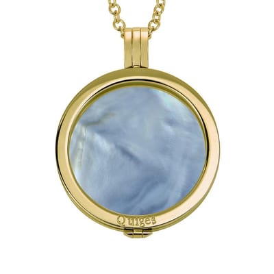 Quiges - Munthouder met Ketting en Munt 33mm Schelp Blokjes Blauw - RVS Goudkleurig - ERHS251
