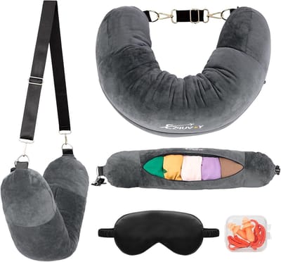 Kussensloop - Vulbaar nekkussen - Vulbaar met kleding - 20 x 80 cm - Draagbaar - Opblaasbaar reiskussen voor de nek - Zachte fluwelen stof - Ontworpen voor lange vluchten en vliegreizen - Zwart
