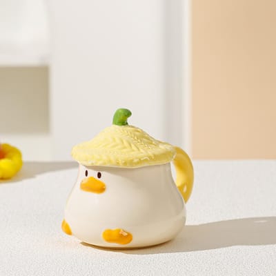 Mignon Petit Canard avec Couvercle Souvenir Petit Cadeau Tasse Cartoon Grande Capacité Simple Maison Tasse en Céramique Bureau 380ML