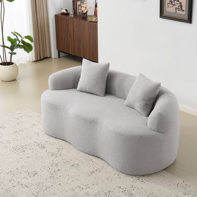 REDOM 2-Zits Bank – Gebogen Tweezitsbank met Ronde Armleuningen – Modern Design met Schuim en Veren – Lichtgrijze Loungebank – 170 x 89 x 70 cm