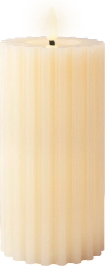 Lumineo luxe LED kaars/stompkaars - creme wit ribbel - D7,5 x H17 cm - timer