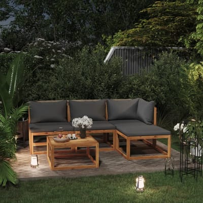 vidaXL - 5-delige - Loungeset - met - kussens - massief - acaciahout