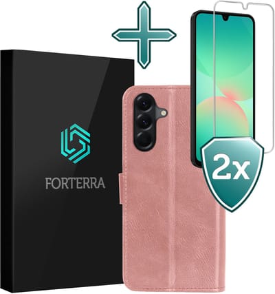 Hoesje Met 2x Screenprotector - Geschikt voor Samsung Galaxy A26 - Luxe Pasjeshouder - Flip Case - Bookcase Portemonee - Kunstleer Book Case - Flipcase Hoes - Book Cover - Walletcase - Portemonneehoes - Rosé goud