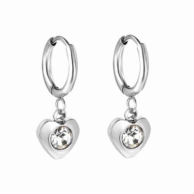 WeLoveSilver - chirurgisch staal oorbellen - hartje met kristal - 6 cm