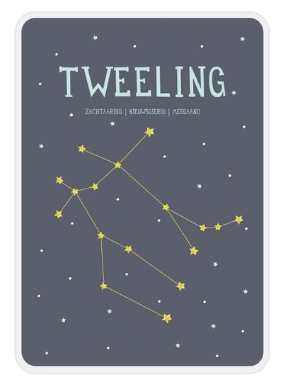 Milestone - Sterrenbeeld Posterkaart - Geboorteposter - Nederlandstalig - Sterrenbeeld Tweeling