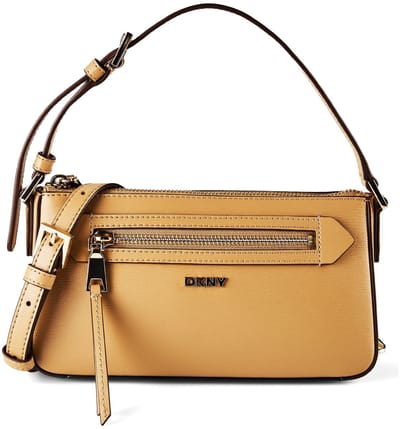 DKNY Leren Handtas Schoudertas Bryant Shoulder Bag Cappuccino Lichtbruin