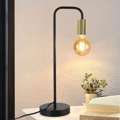 NETTLIFE Tafellamp E27 - zwart goud - Vintage - metalen Nachtlamp - Bureaulamp met kabel - voor Slaapkamer | Woonkamer | Kantoor | Kinderkamer-excl. lichtbron