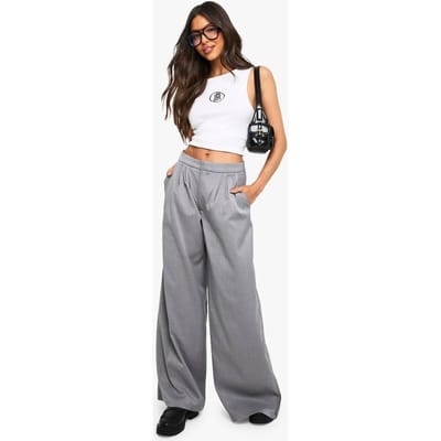boohoo Dames Op Maat Gemaakte Broek met Wijde Pijpen | Grijze Mergel | Maat: 36