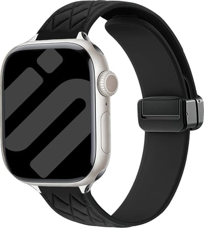 Strap-it D-Buckle Siliconen Diamond Bandje – stijlvol, lichtgewicht, zweetbestendig, verstelbaar – Zwart – geschikt voor Apple Watch 1/2/3/4/5/6/7/8/9/10/11/SE - 38/40/41/42mm