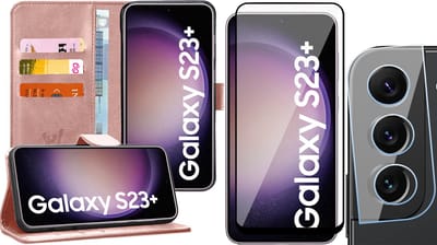 Hoesje geschikt voor Samsung Galaxy S23 Plus - Screenprotector FullGuard & Camera Lens Screen Protector - Book Case Kunstleer Pasjeshouder Roségoud