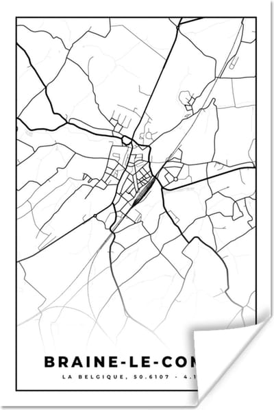Poster Stadskaart – Plattegrond – België – Zwart Wit – Braine le Comte – Kaart - 120x180 cm XXL