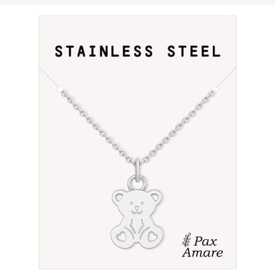 Stainless Steel Schattig Beertje Ketting Zilverkleurig - 45cm + 5cm Verstelbaar Roestvrij Staal - Schattige Cadeau Hanger - Pax Amare